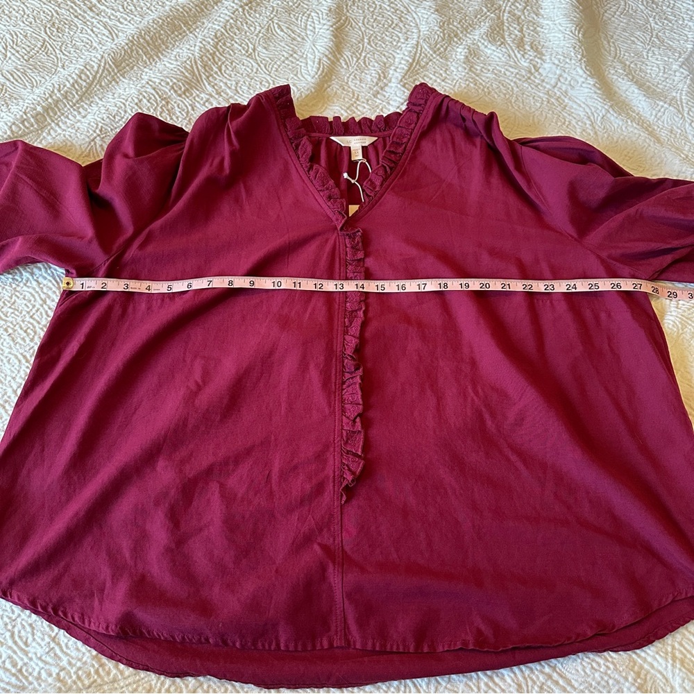 Kohls  LC Lauren Conrad Ruffle Blouse NEW 3X Wine Chalet - Picture 7 of 8